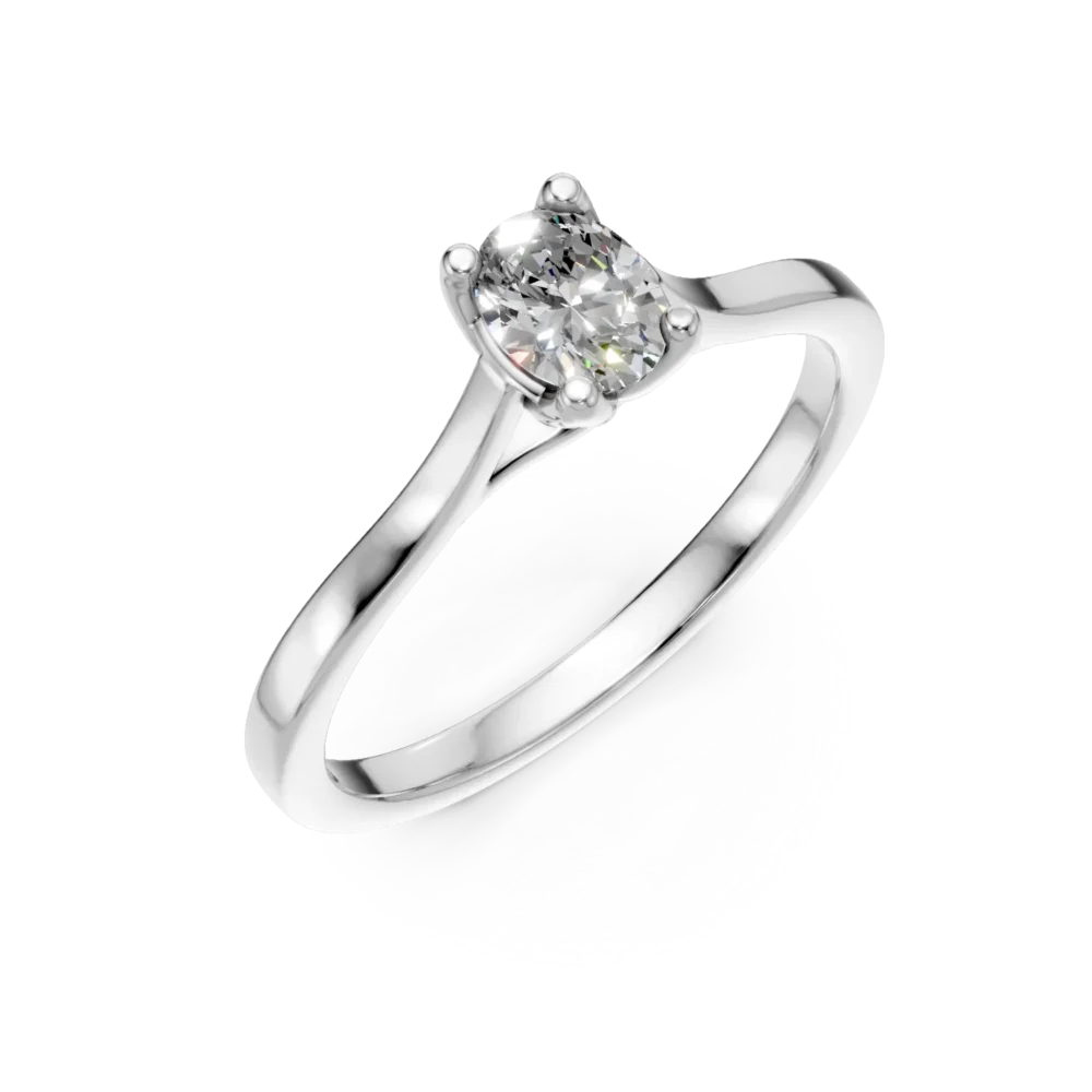 Inel de logodna Lotus din aur alb cu diamant oval solitaire de 0.3ct creat in laborator