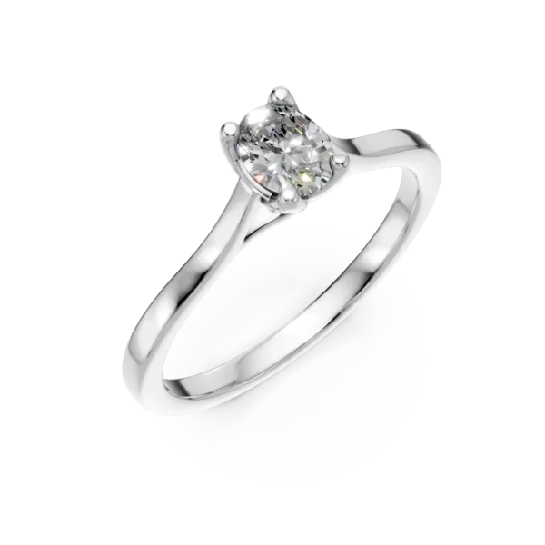 Inel de logodna Lotus din aur alb cu diamant oval solitaire de 0.3ct creat in laborator