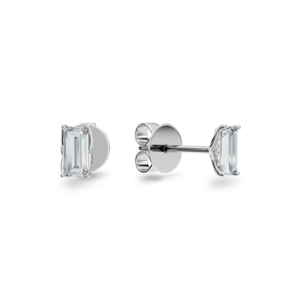 Cercei Lotus din aur alb cu diamante solitaire emerald de 1.04ct create in laborator