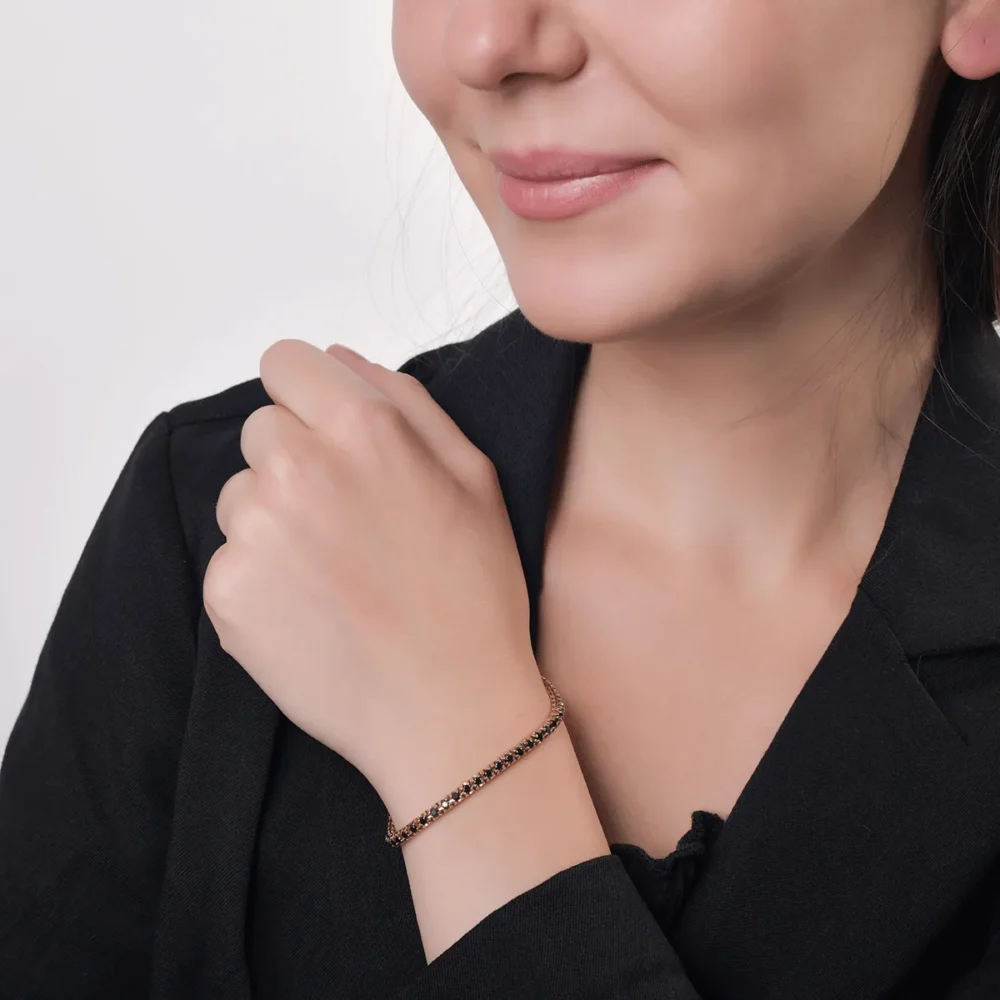 Bratara tennis din aur roz cu diamante negre de 3.2ct - imagine 2