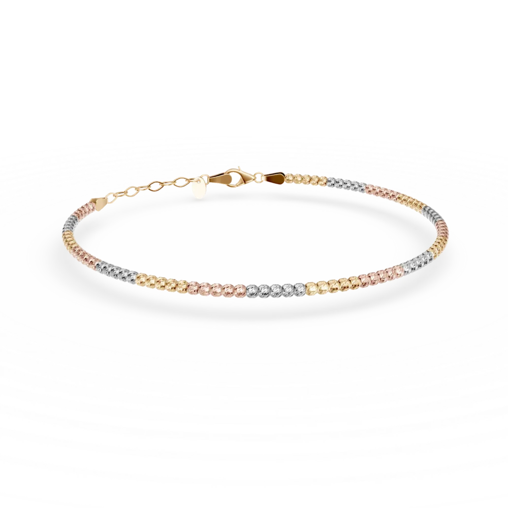 Bratara cu bilute din aur alb-roz-galben
