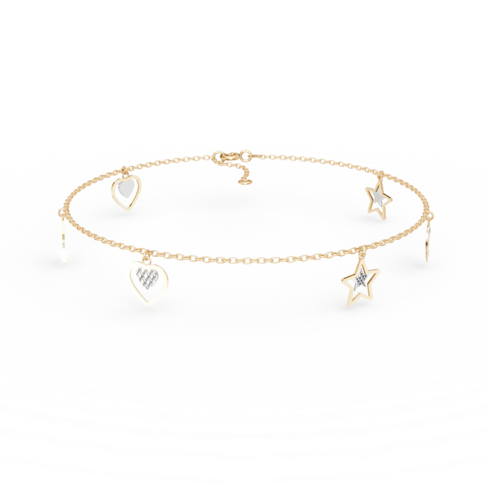 Bratara cu charmuri din aur alb-galben