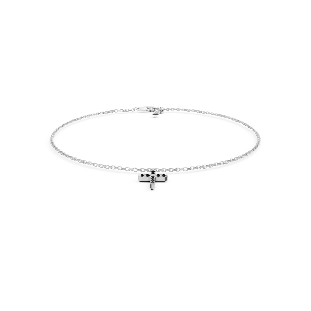 Bratara cu cruce din aur alb cu diamant incolor de 0.01ct si diamante negre de 0.1ct