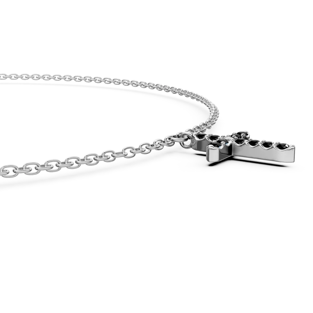 Bratara cu cruce din aur alb cu diamant incolor de 0.01ct si diamante negre de 0.1ct - imagine 2