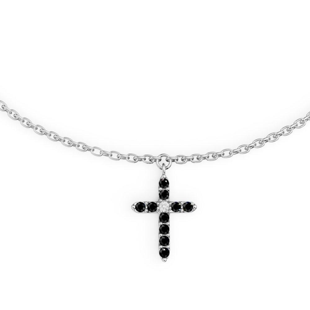 Bratara cu cruce din aur alb cu diamant incolor de 0.01ct si diamante negre de 0.1ct - imagine 3