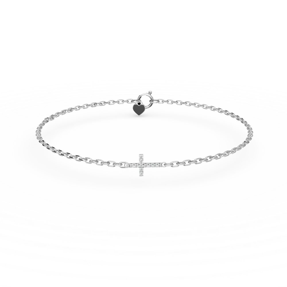 Bratara cu cruce din aur alb cu diamante de 0.06ct