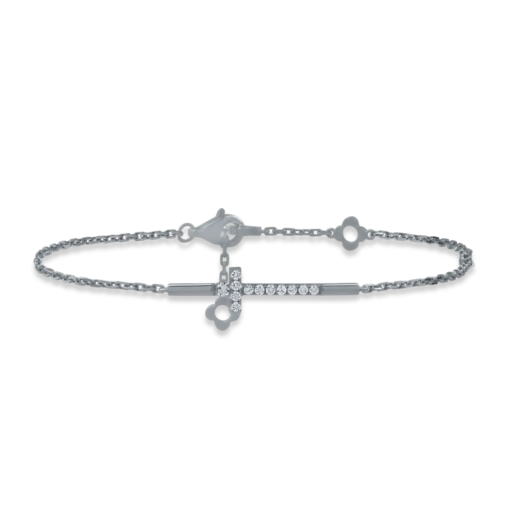Bratara cu cruce din aur alb cu diamante de 0.087ct