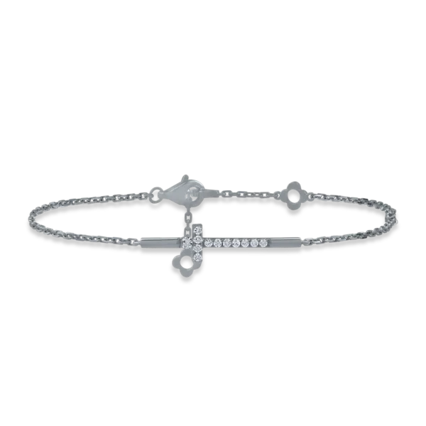 Bratara cu cruce din aur alb cu diamante de 0.087ct