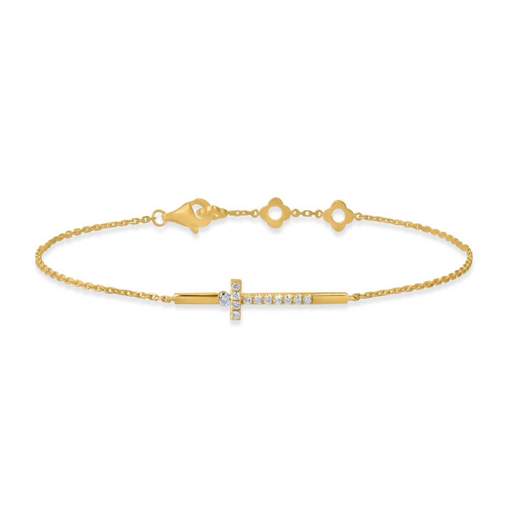 Bratara cu cruce din aur galben cu diamante de 0.09ct