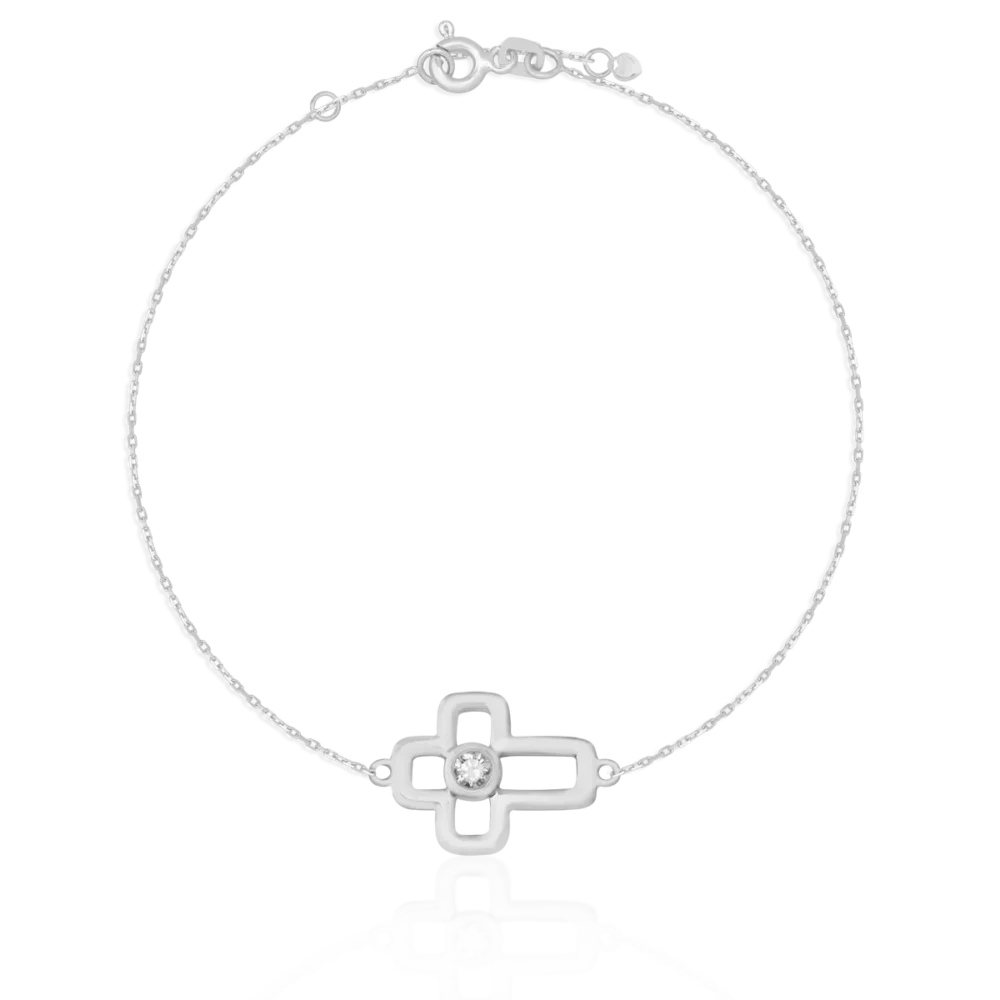 Bratara cu cruciulita din aur alb cu diamant de 0.07ct