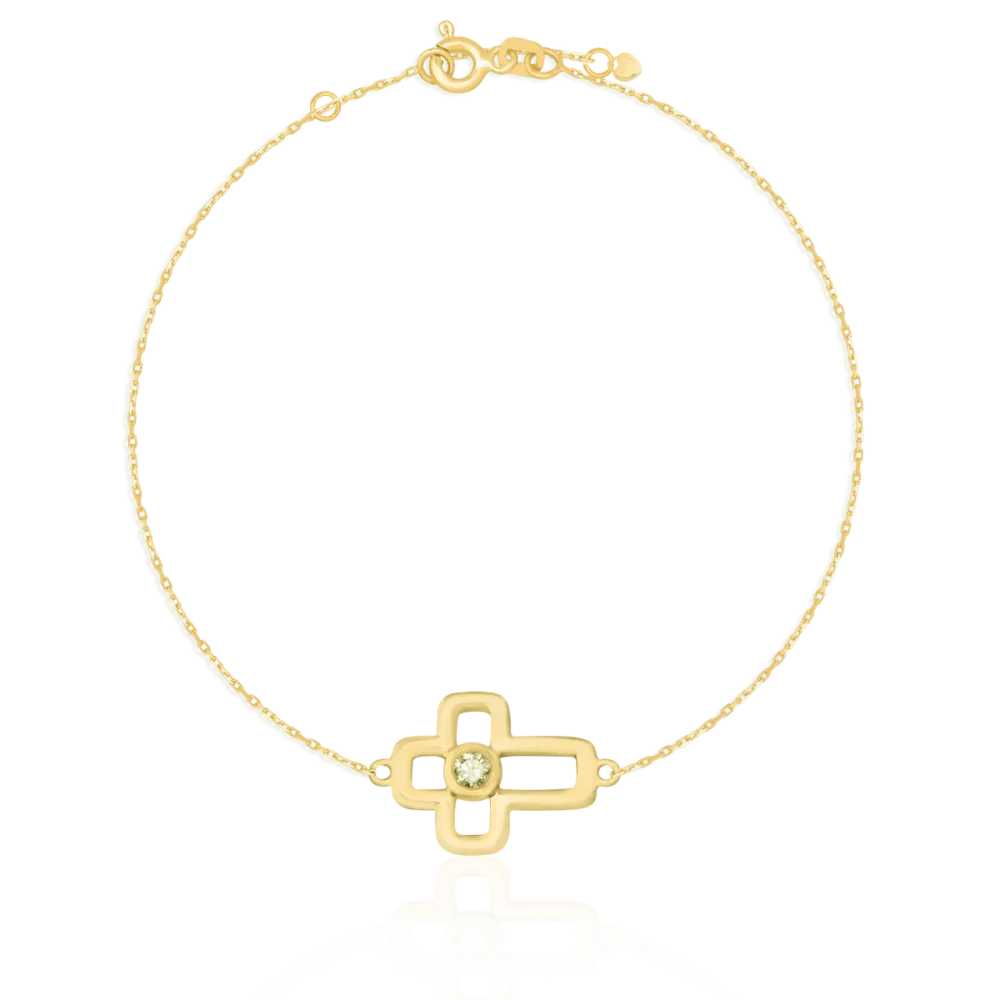 Bratara cu cruciulita din aur galben cu diamant de 0.07ct