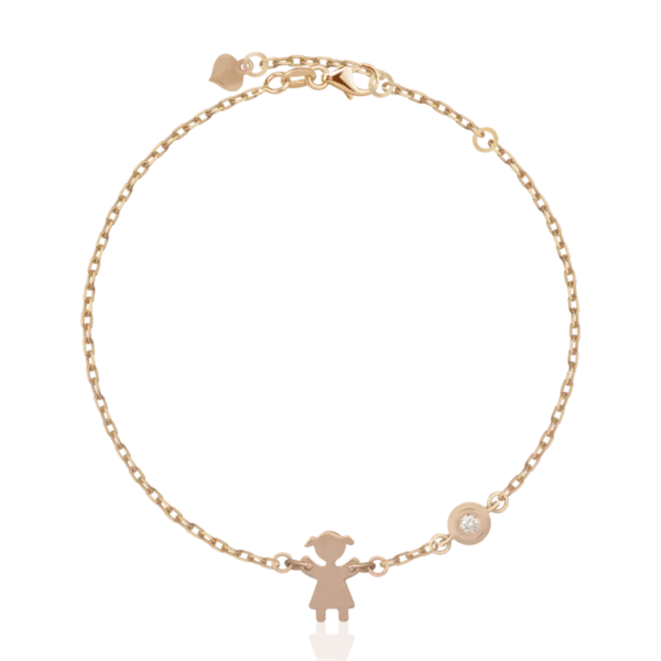Bratara cu fetita din aur roz cu diamant de 0.02ct