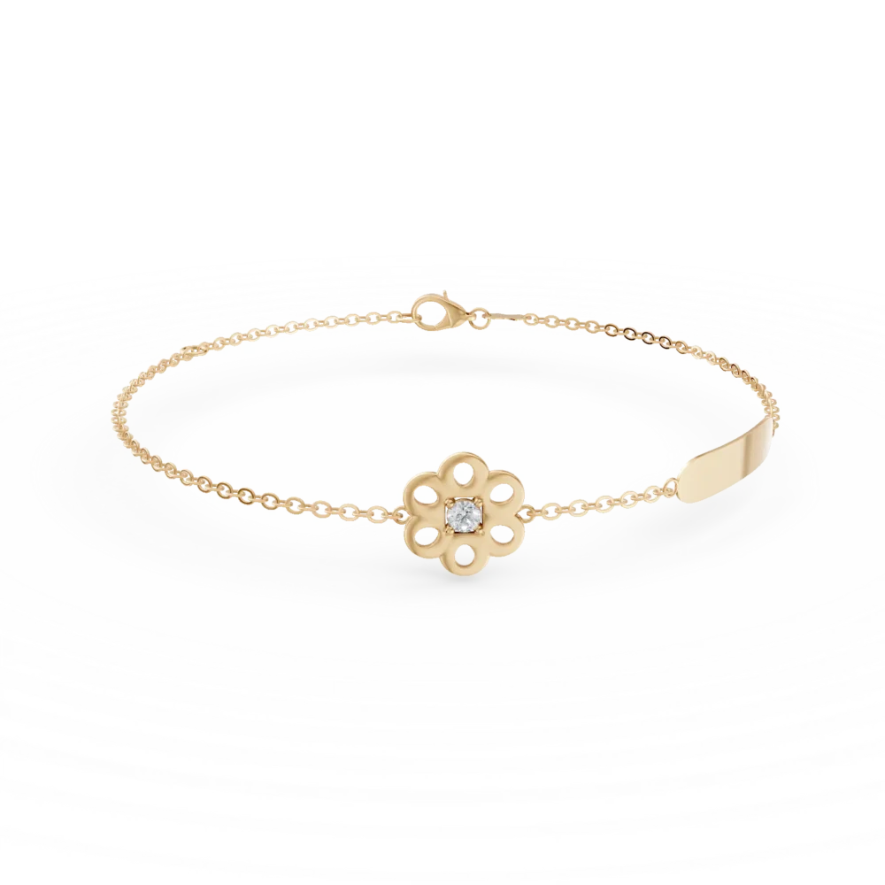 Bratara cu floare din aur galben cu diamant de 0.02ct pentru copii