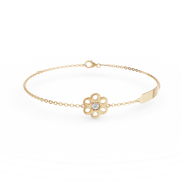 Bratara cu floare din aur galben cu diamant de 0.02ct pentru copii