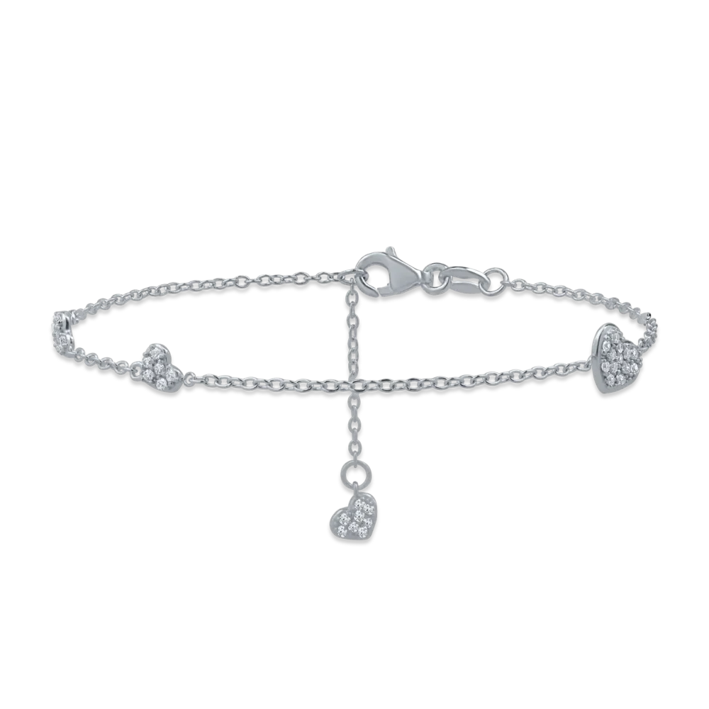 Bratara cu inimi din aur alb cu zirconii