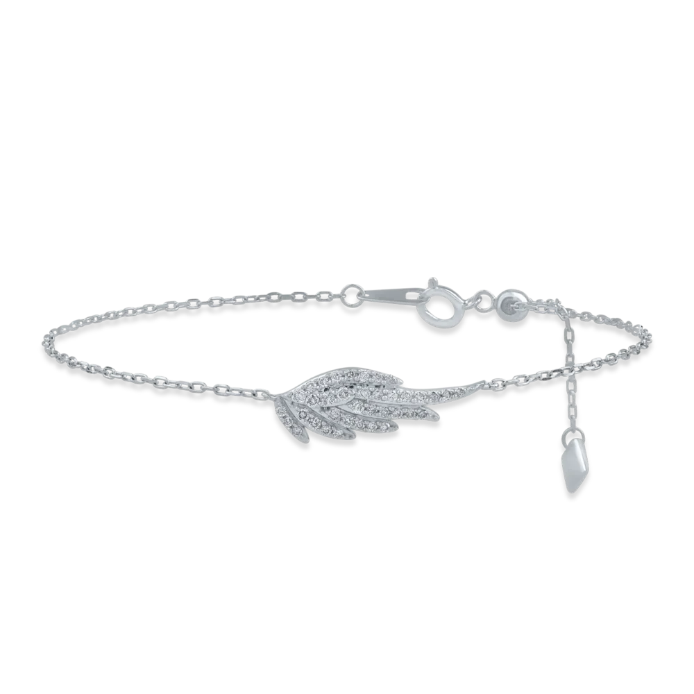 Bratara cu pandantiv aripa din aur alb cu diamante de 0.1ct