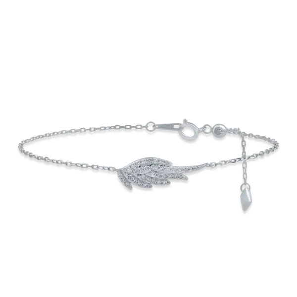 Bratara cu pandantiv aripa din aur alb cu diamante de 0.2ct
