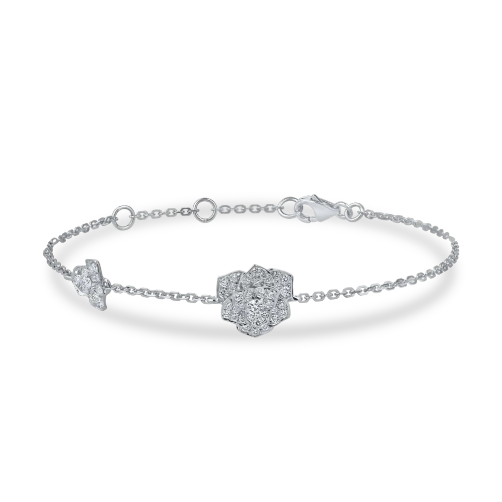 Bratara cu pandantiv floare din aur alb si diamante de 0.3ct