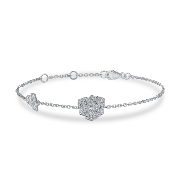 Bratara cu pandantiv floare din aur alb si diamante de 0.3ct