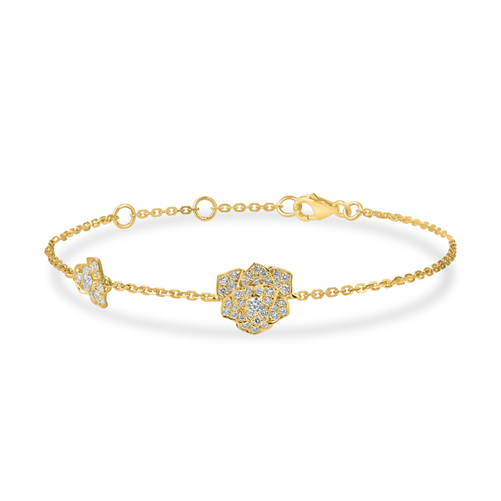 Bratara cu pandantiv floare din aur galben si diamante de 0.3ct