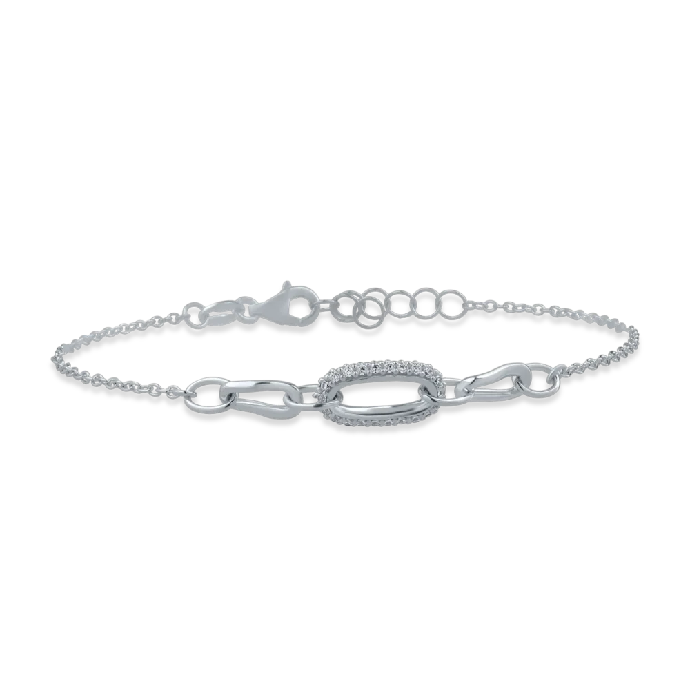 Bratara cu pandantiv geometric din aur alb cu zirconii