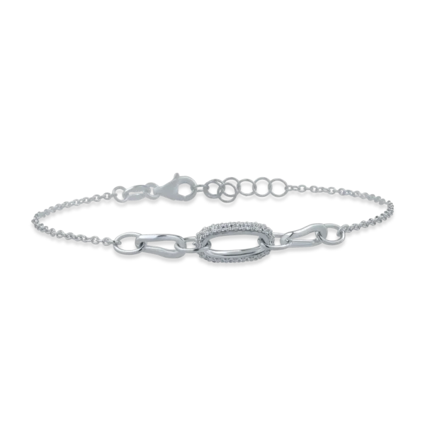 Bratara cu pandantiv geometric din aur alb cu zirconii