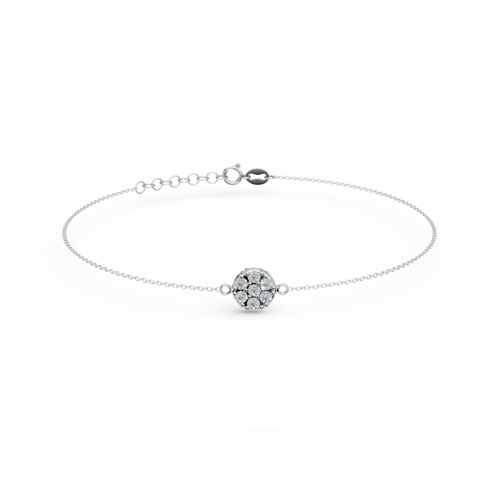 Bratara cu pandantiv rotund din aur alb cu zirconii