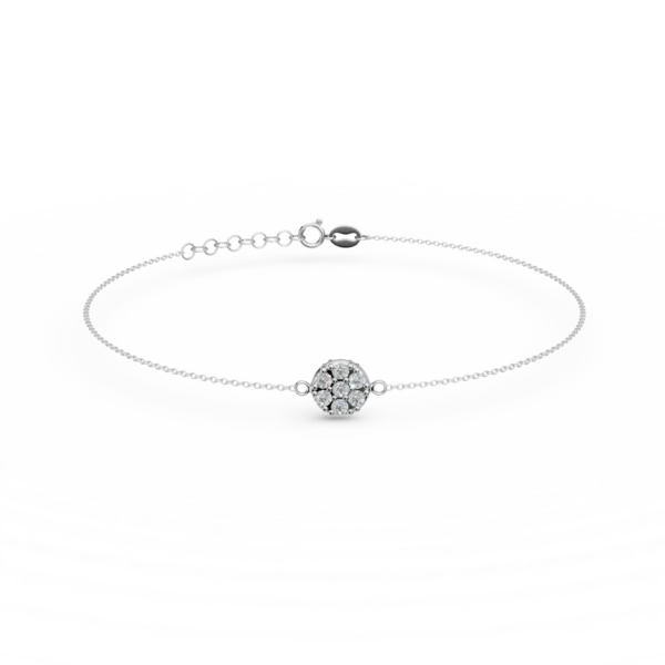 Bratara cu pandantiv rotund din aur alb cu zirconii