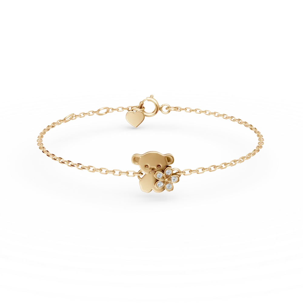Bratara cu pandantiv ursulet din aur galben cu diamante de 0.03ct pentru copii