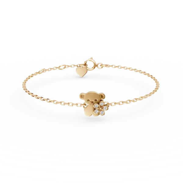 Bratara cu pandantiv ursulet din aur galben cu diamante de 0.03ct pentru copii