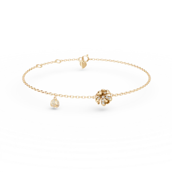 Bratara cu pandantive flori de tei din aur galben cu diamante de 0.1ct