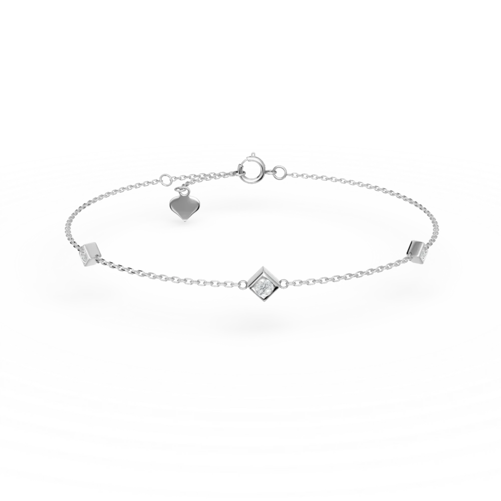 Bratara cu pandantive geometrice din aur alb cu diamante de 0.09ct