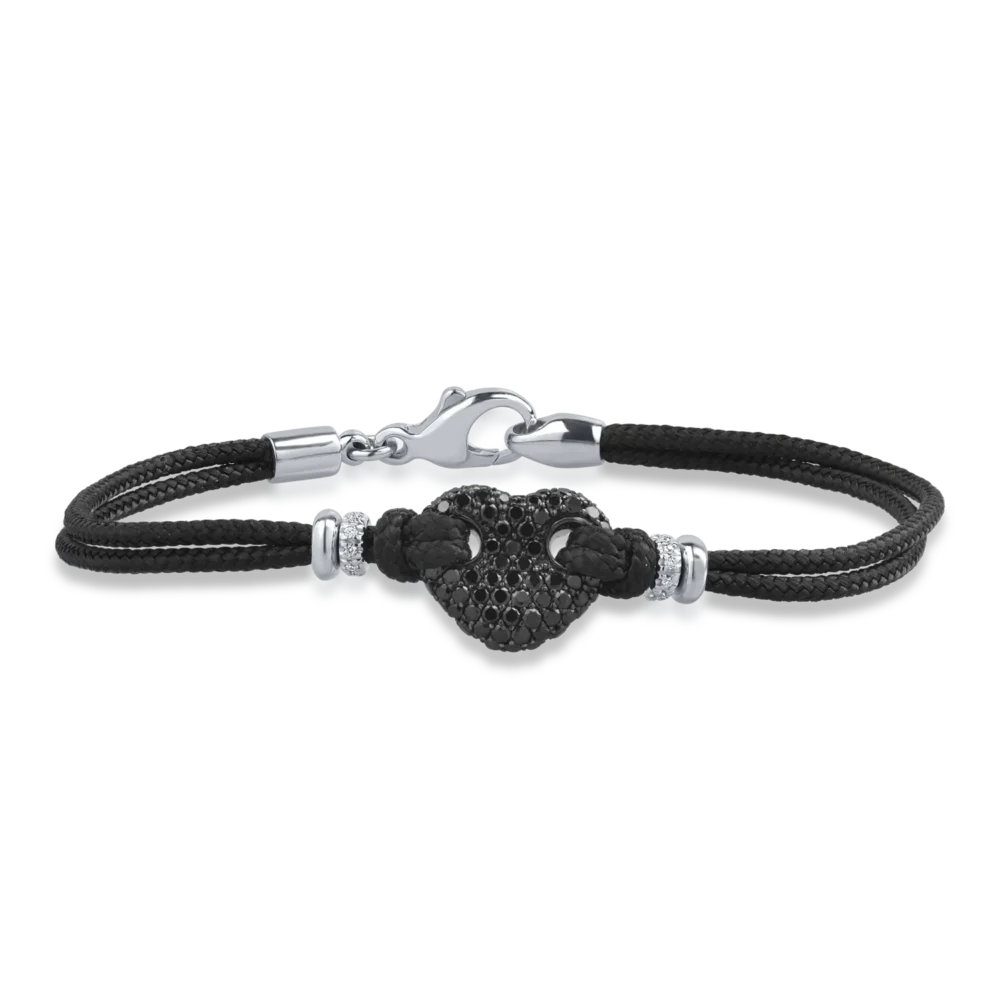 Bratara cu snur din aur alb-negru cu diamante negre de 0.88ct si diamante transparente de 0.08ct