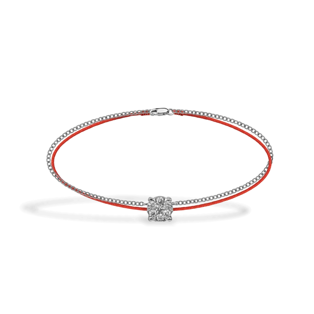 Bratara cu snur rosu din aur alb cu diamante de 0.1ct