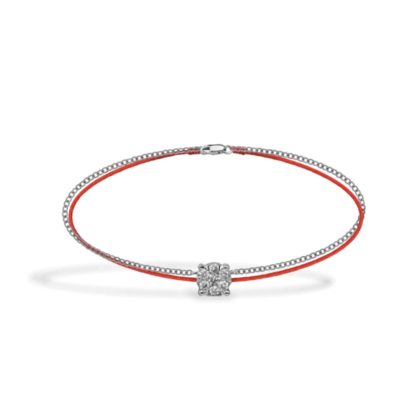 Bratara cu snur rosu din aur alb cu diamante de 0.1ct