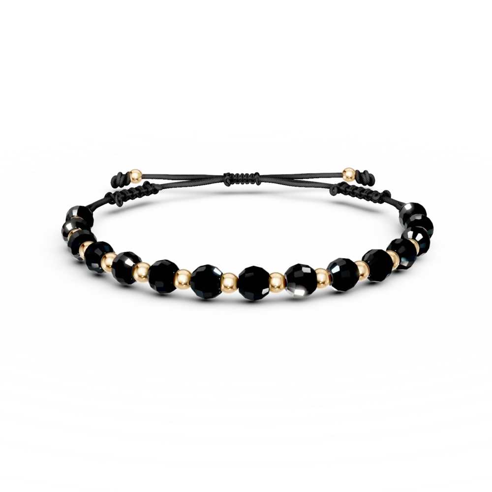 Bratara cu snur si bilute din aur galben