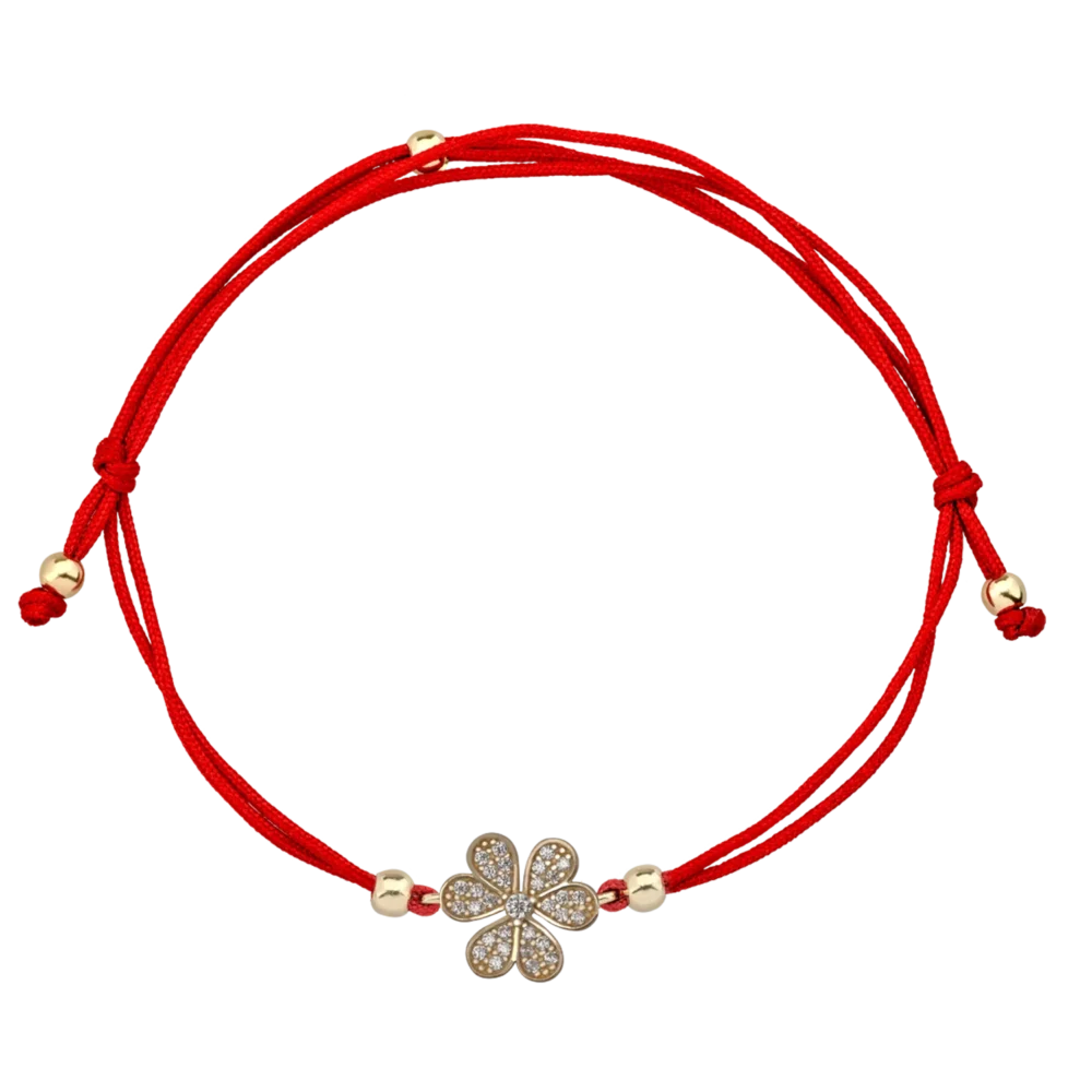 Bratara cu snur si charm floare din aur galben