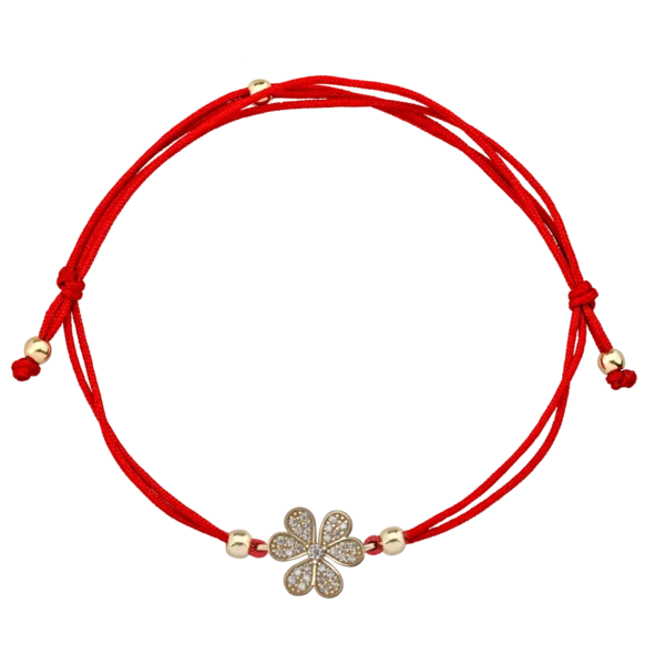 Bratara cu snur si charm floare din aur galben