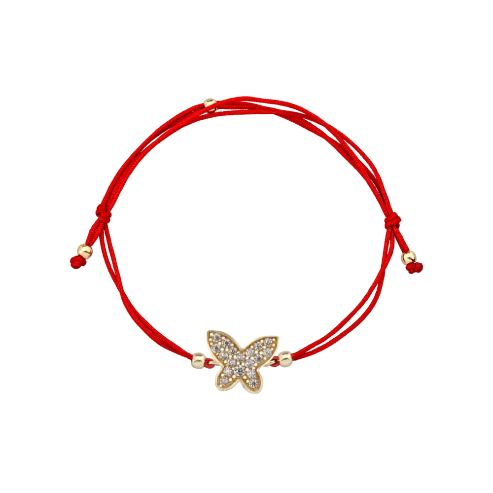 Bratara cu snur si charm fluture din aur galben