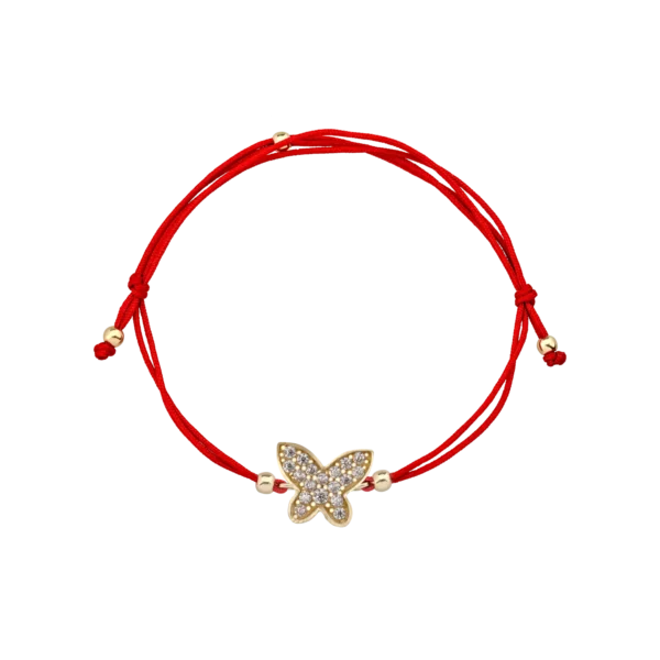 Bratara cu snur si charm fluture din aur galben