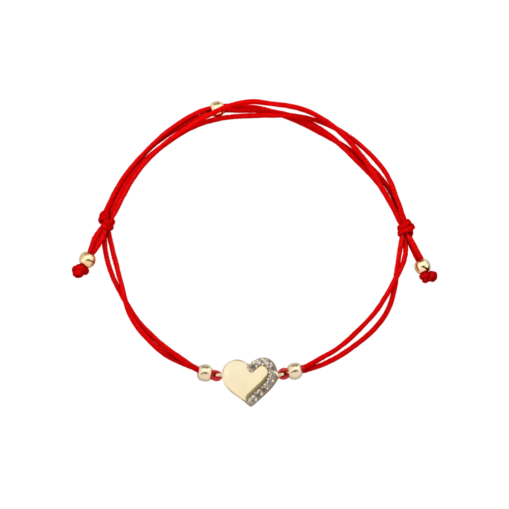 Bratara cu snur si charm inima din aur galben