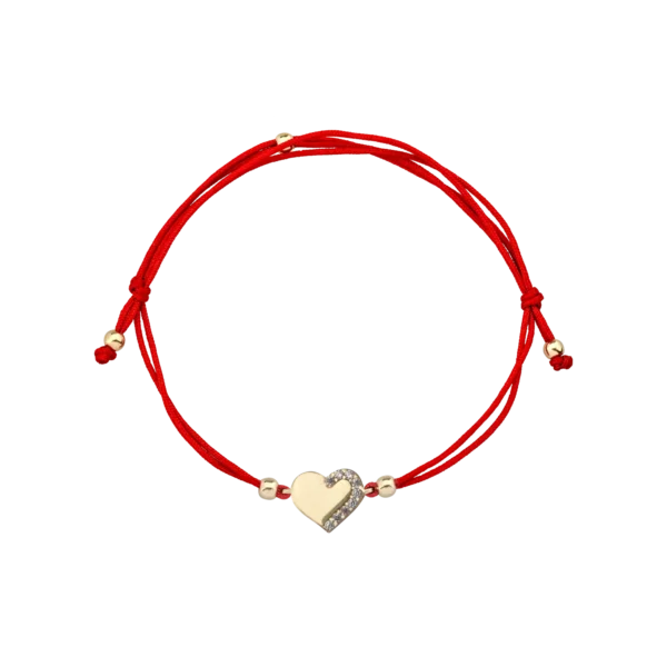 Bratara cu snur si charm inima din aur galben