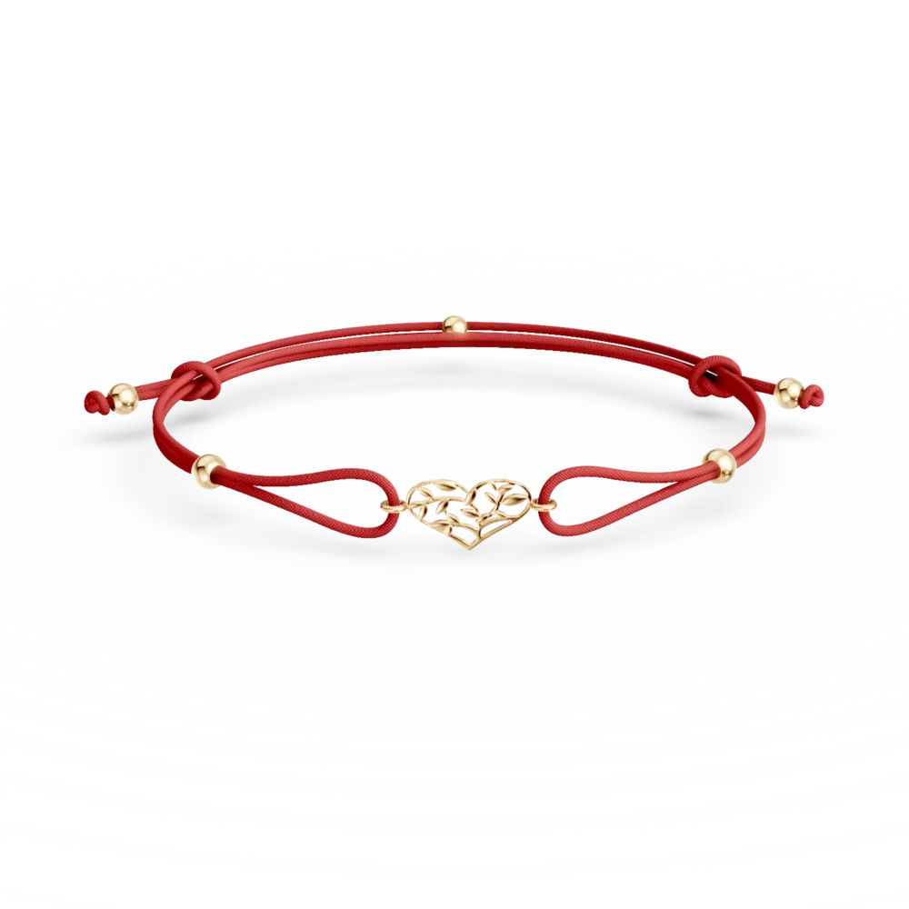 Bratara cu snur si charm inima din aur galben