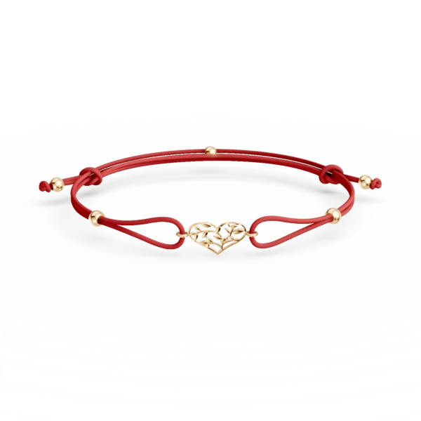 Bratara cu snur si charm inima din aur galben