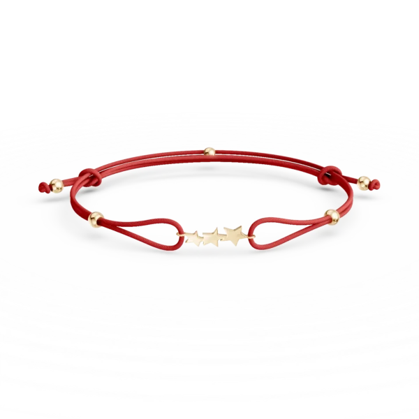 Bratara cu snur si charm stelute din aur galben