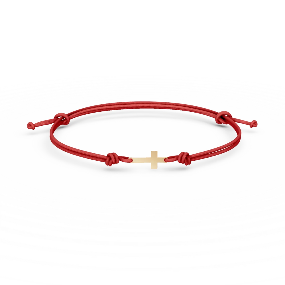 Bratara cu snur si pandantiv cruciulita din aur galben