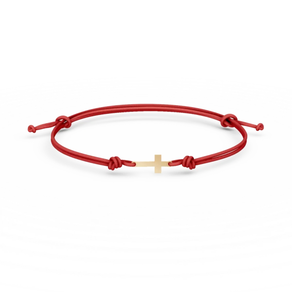 Bratara cu snur si pandantiv cruciulita din aur galben