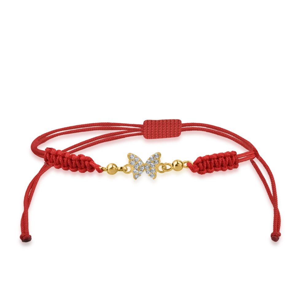 Bratara cu snur si pandantiv fluturas din aur galben