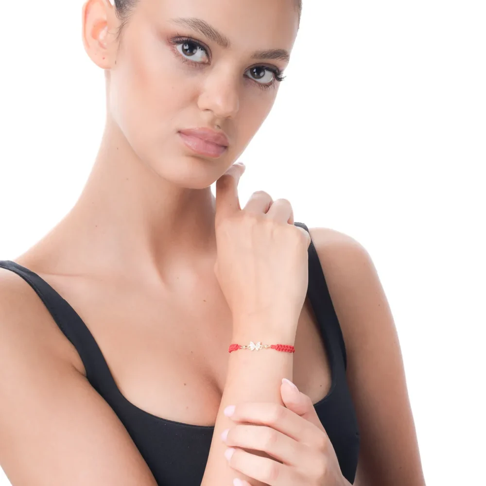 Bratara cu snur si pandantiv fluturas din aur galben - imagine 2