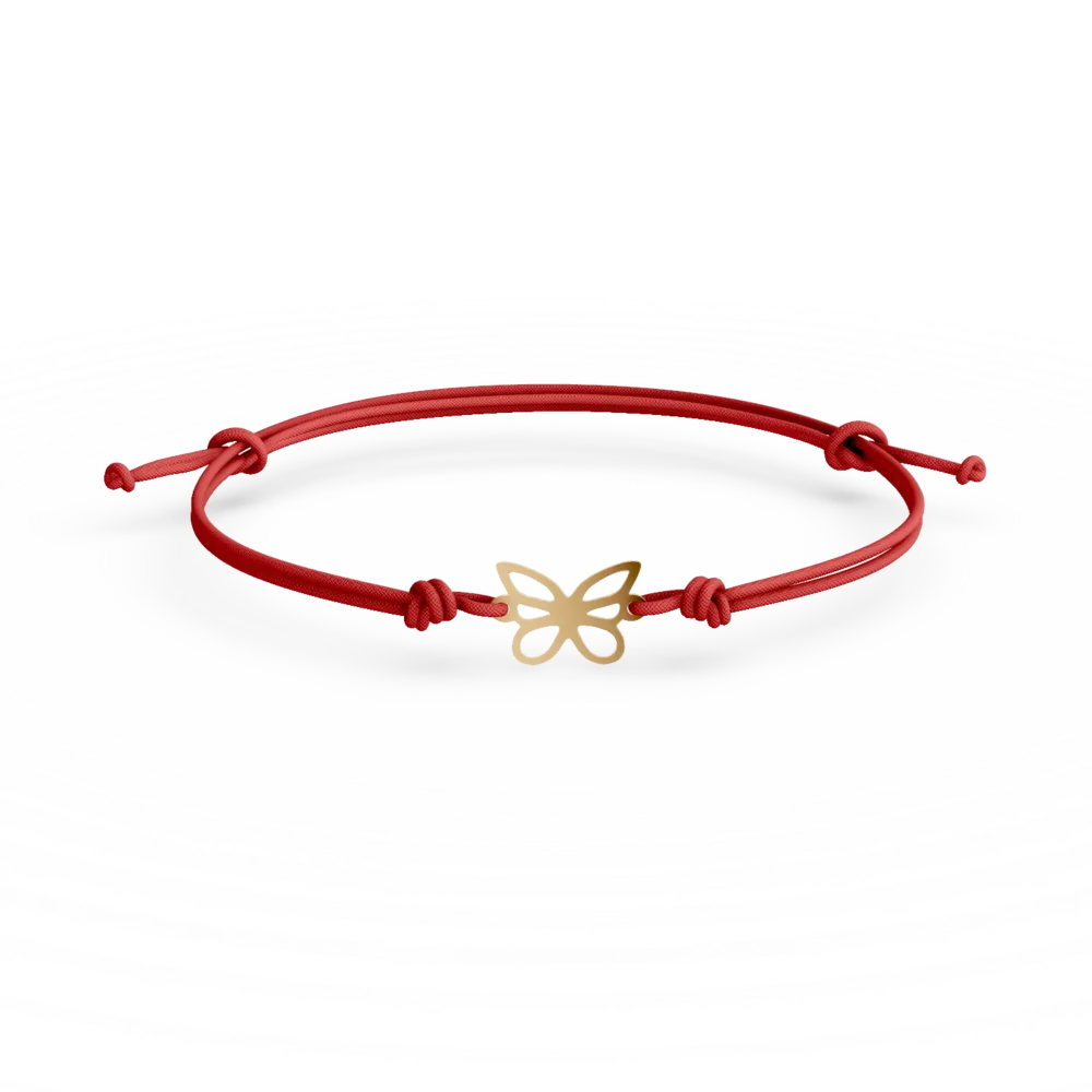 Bratara cu snur si pandantiv fluture din aur galben